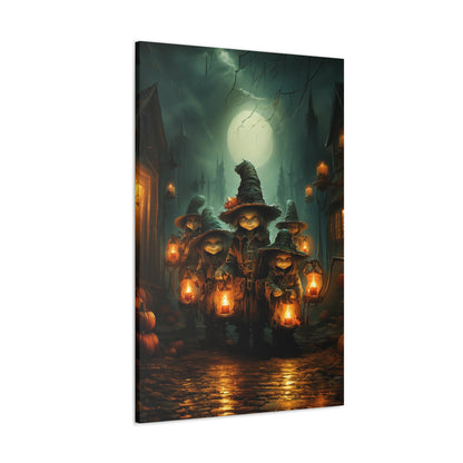 Little Witches Trick-Or-Treating Canvas Print Halloween Wall Decor Art Gifts