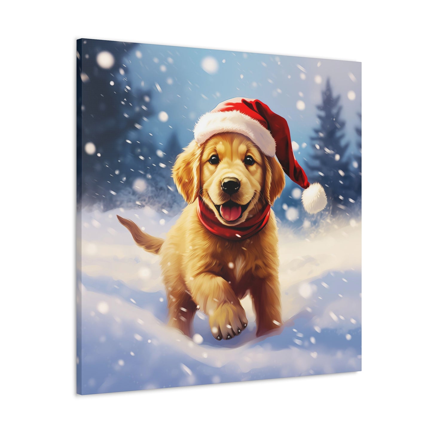 Golden Retriever puppies wearing Santa hat canvas print