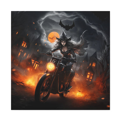 halloween art witch on motorcycle