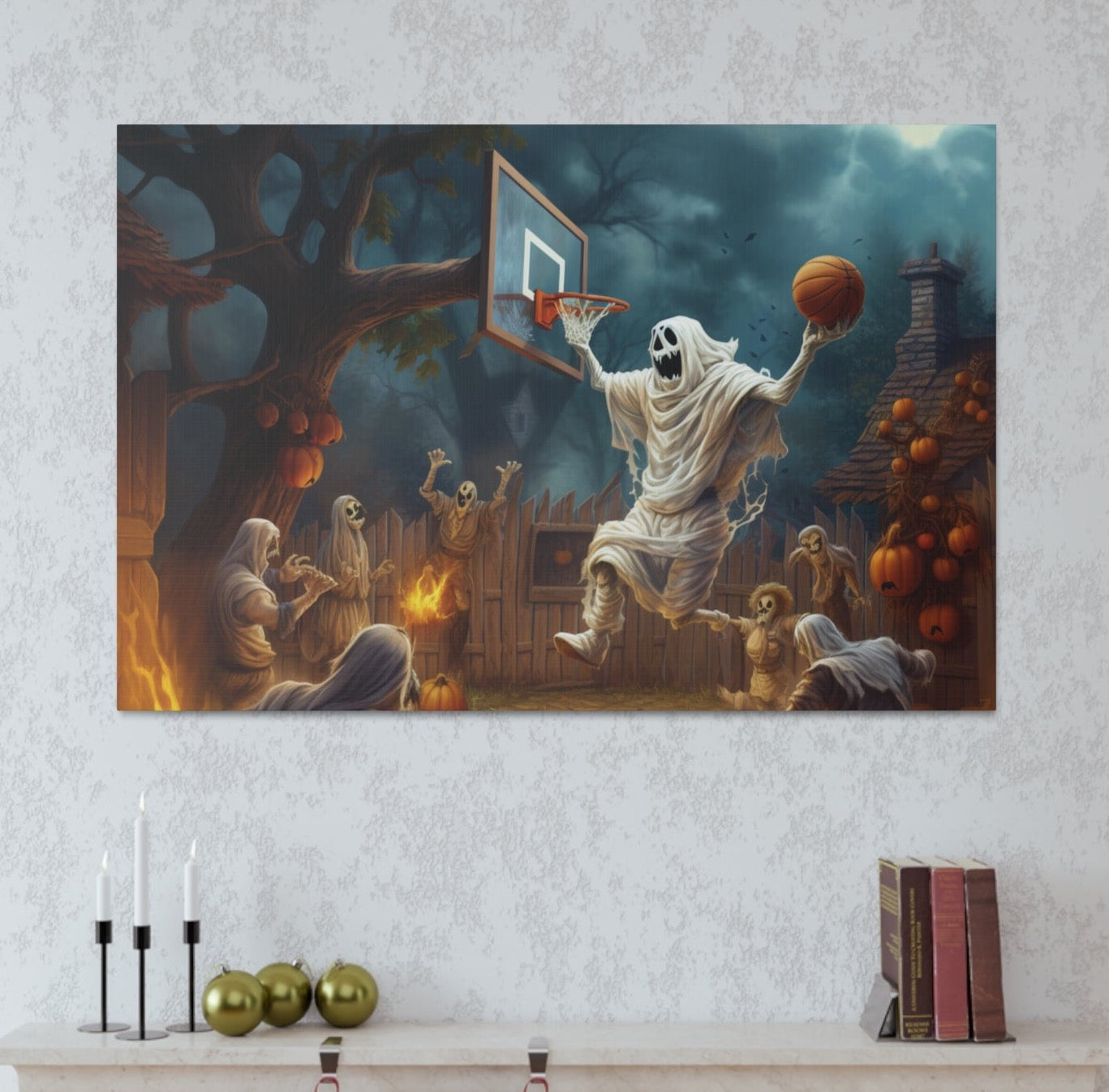 halloween ghost basketball art prints