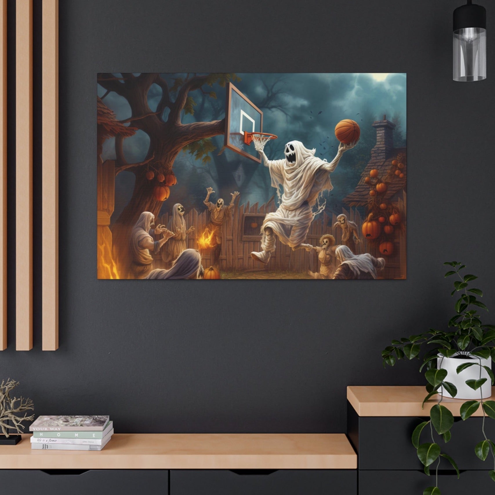 halloween basketball ghost wall art