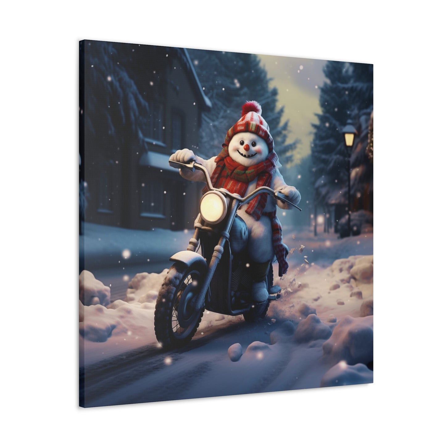 Snowman Riding Motorcycle Canvas Print Aesthetic Winter Wall Decor Art Prints Gifts Ideas Painting