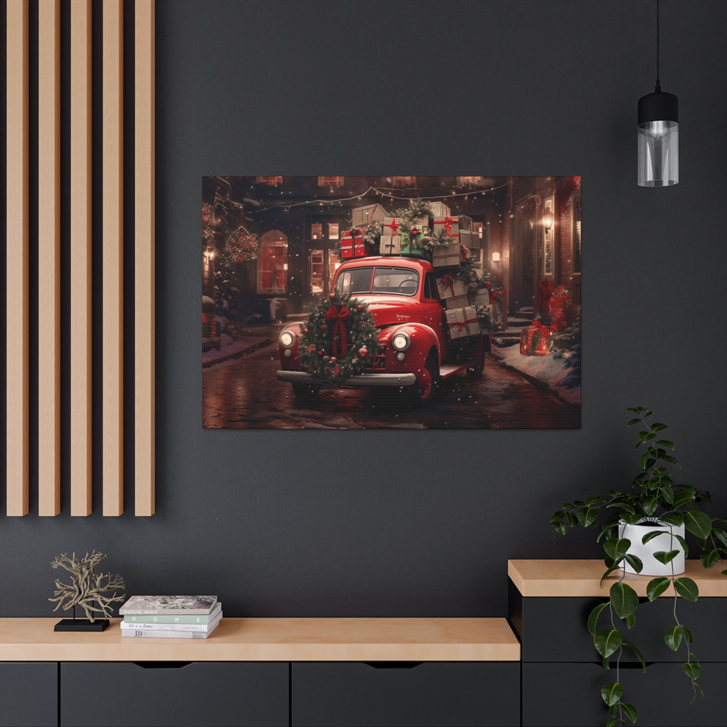 truck christmas red canvas prints
