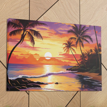 aesthetic tropical sunset art, vivid tropical sunset decor