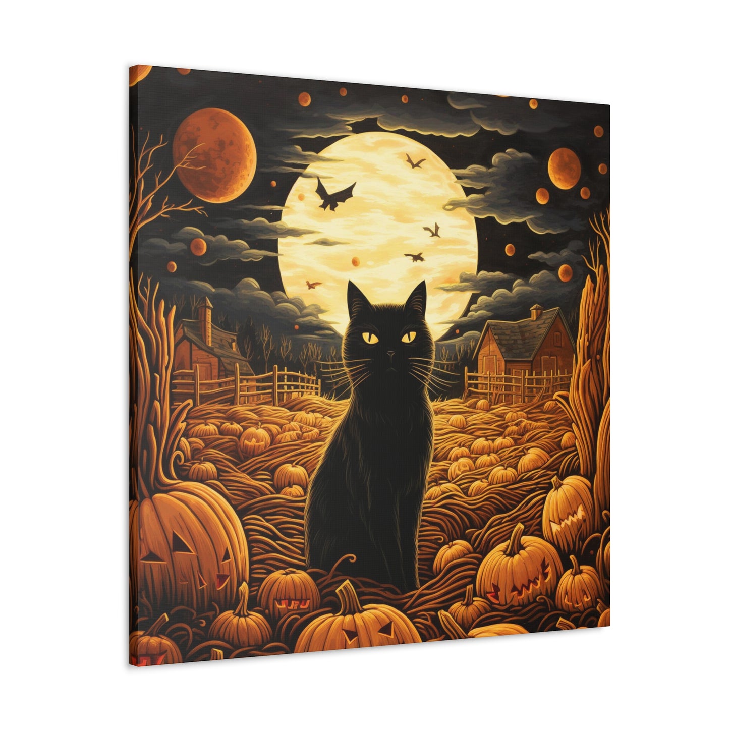 Halloween wall decor indoor black cat in pumpkin patch