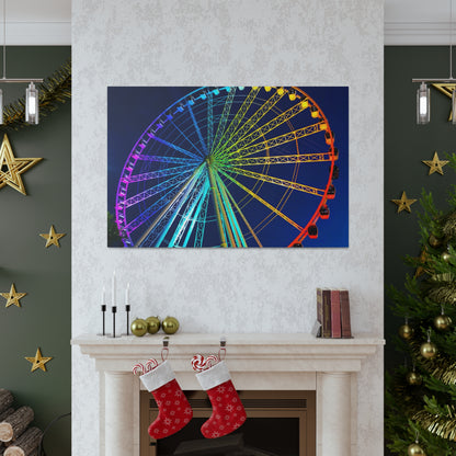 Rainbow Colored Ferris Wheel with Blue Sky at Night  - Canvas Print