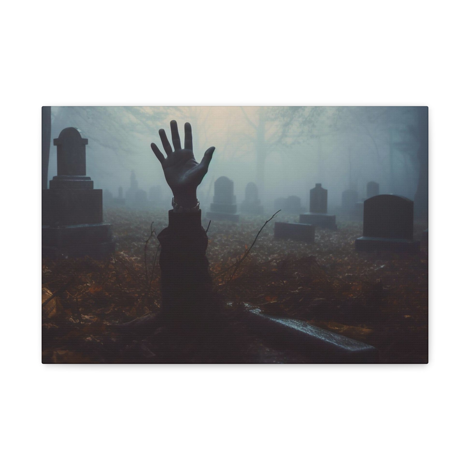 hand reaching up out of grave canvas print
