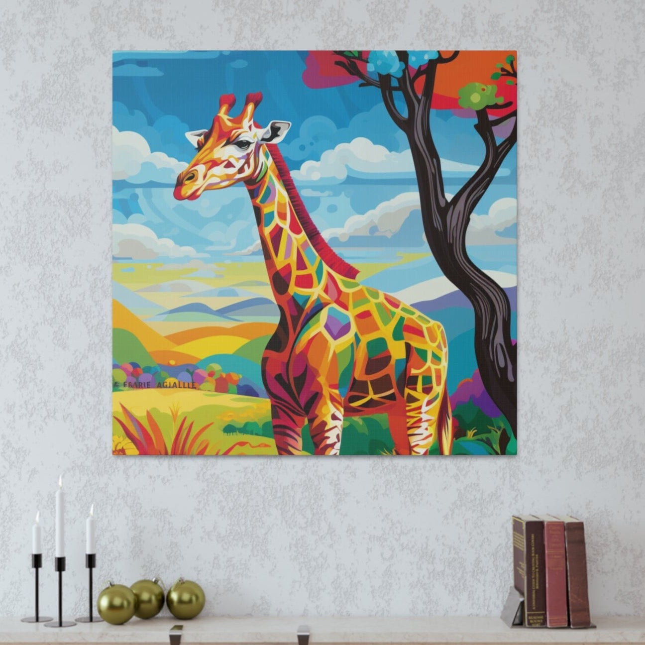 esthetic giraffes stretched canvas print