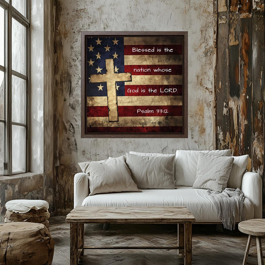 Psalm 33:12 aesthetic christian wall art gifts wooden frame blessed is the nation whose god is the lord