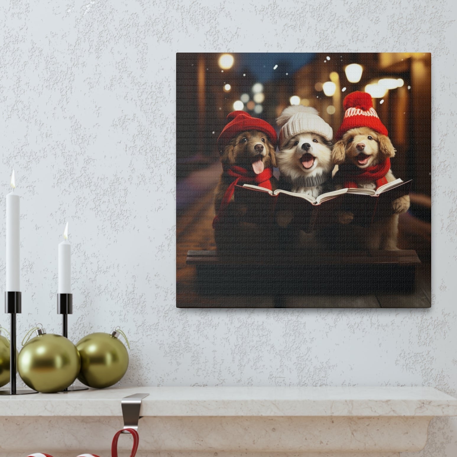 Christmas caroler dogs wall poster