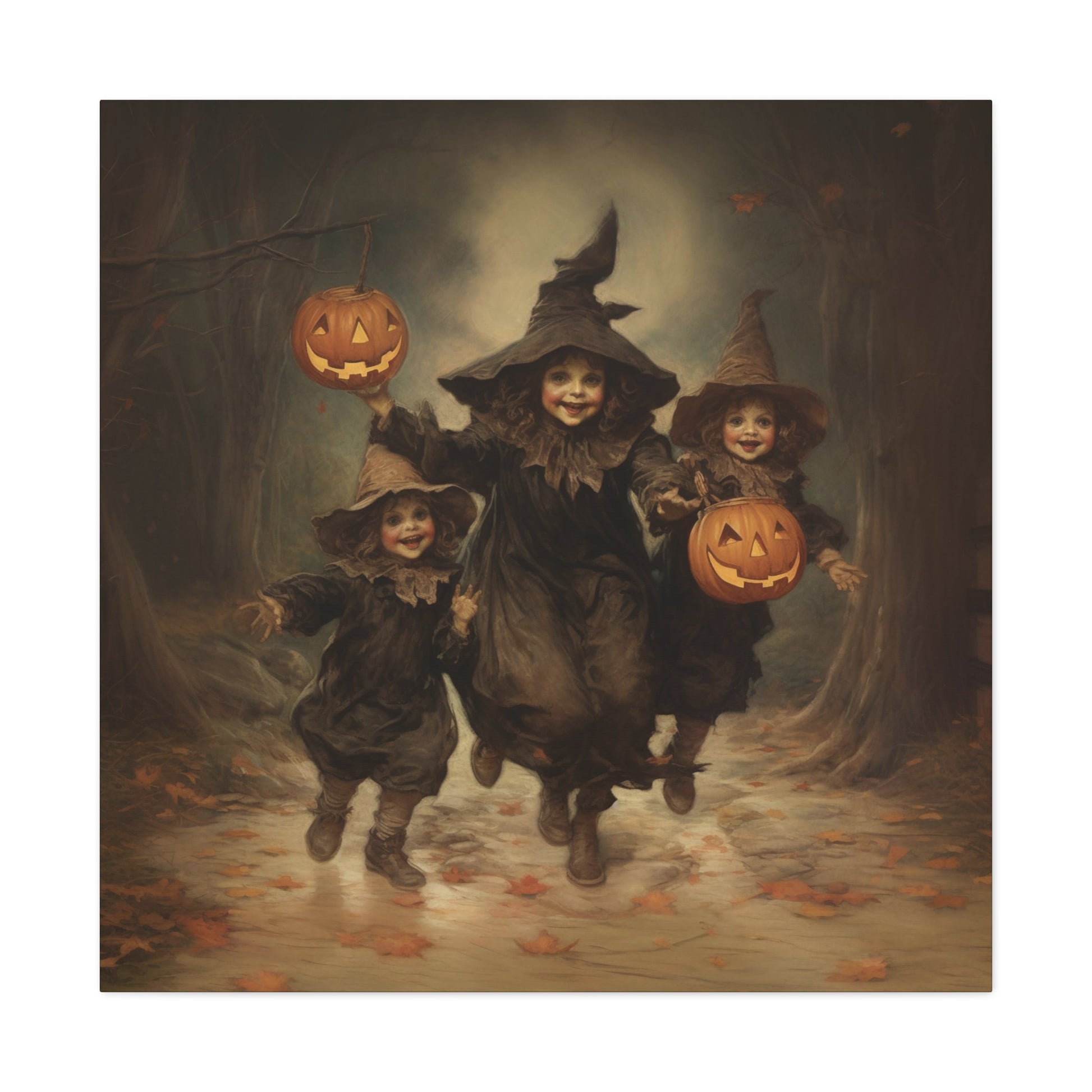 witches trick or treating wall decor, Halloween witch aesthetic canvas prints
