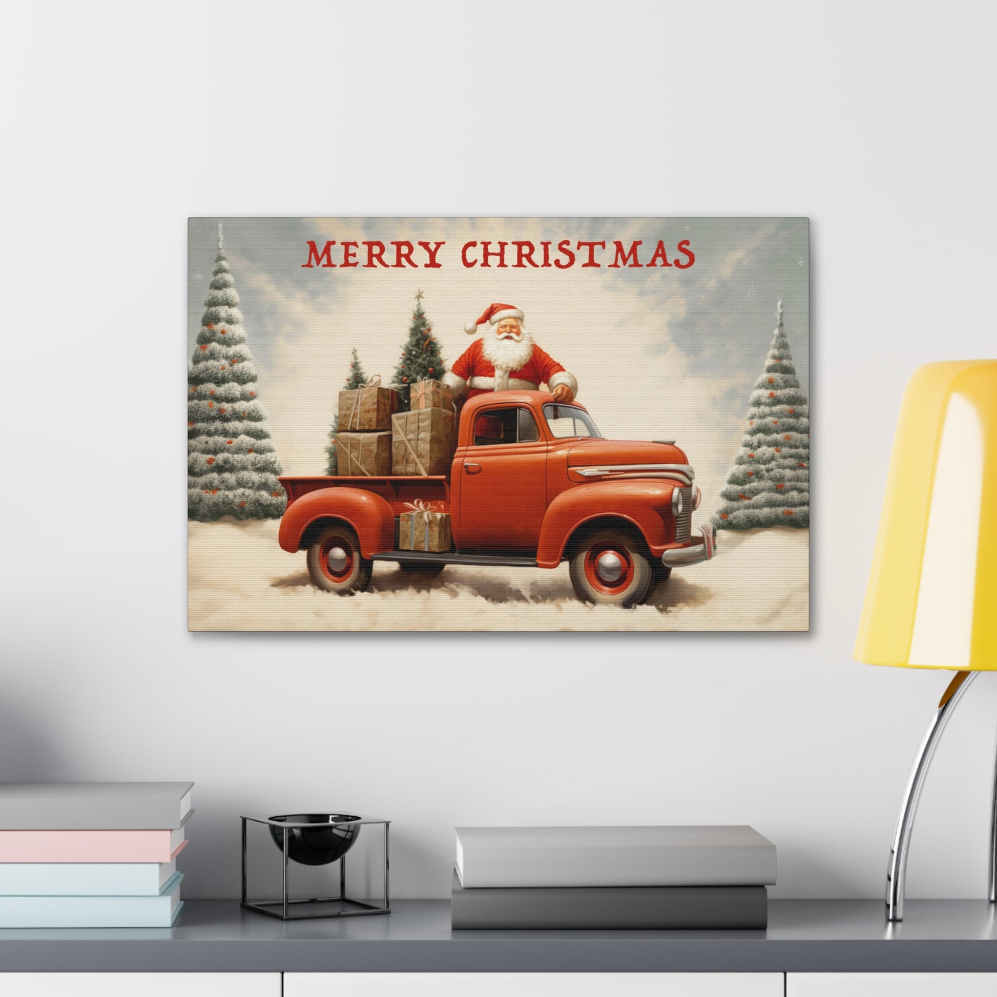 red christmas truck santa wall art decor