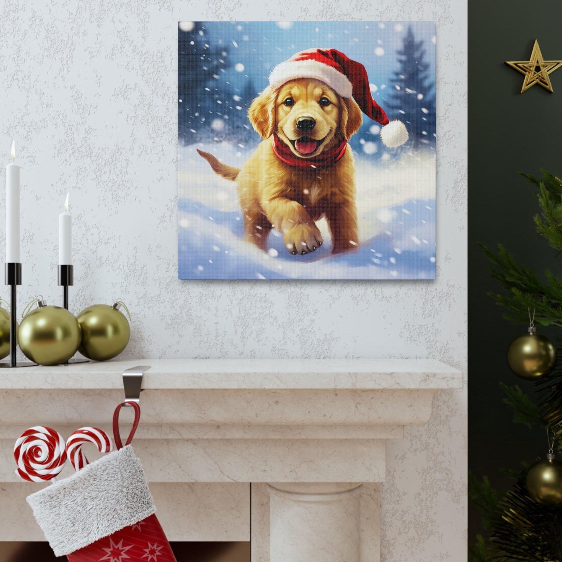 Christmas Golden Retriever puppy wall decor
