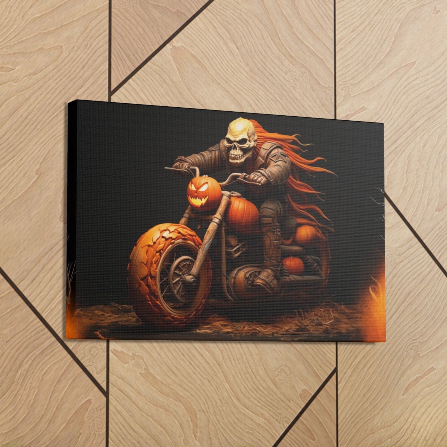 halloween ghost riding motorcycle canvas print