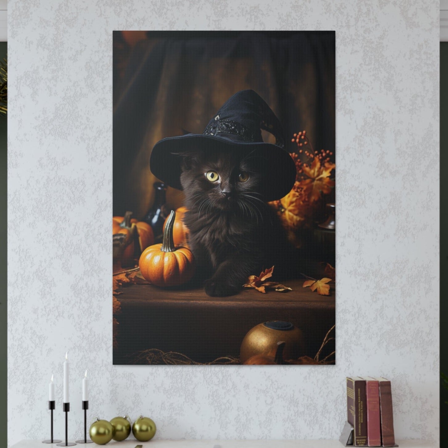 halloween black cat canvas print art,