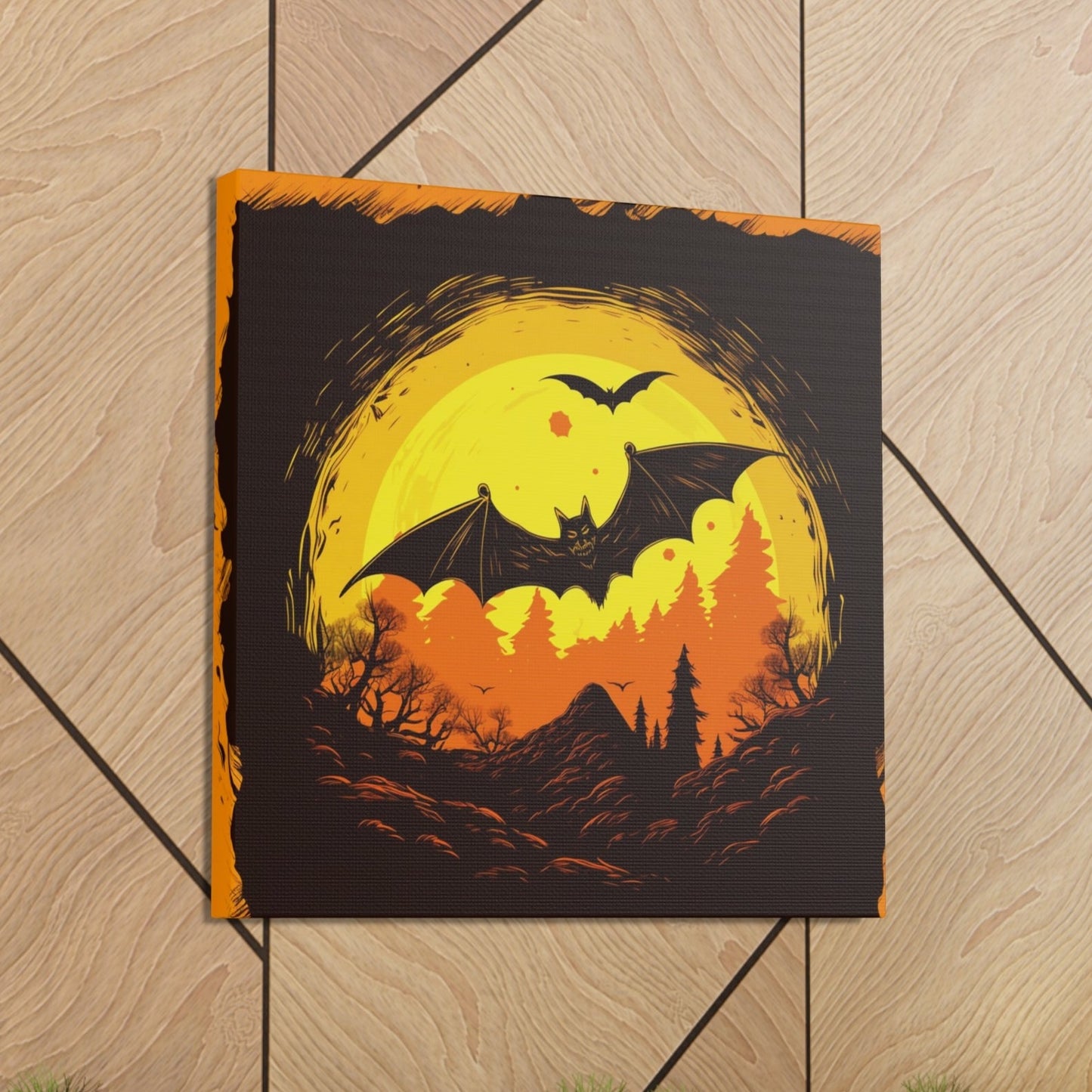 halloween cartoon bats scene art