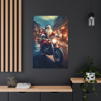 santa on motorcycle canvas print