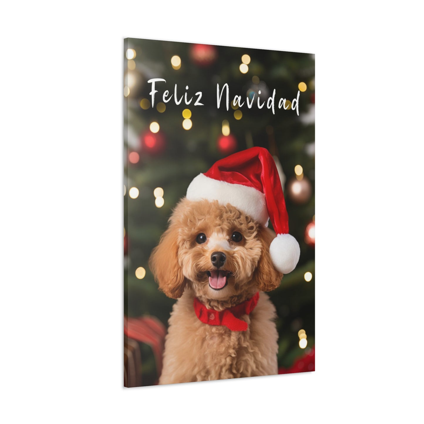 Feliz Navidad Poodles wearing Santa hat canvas print