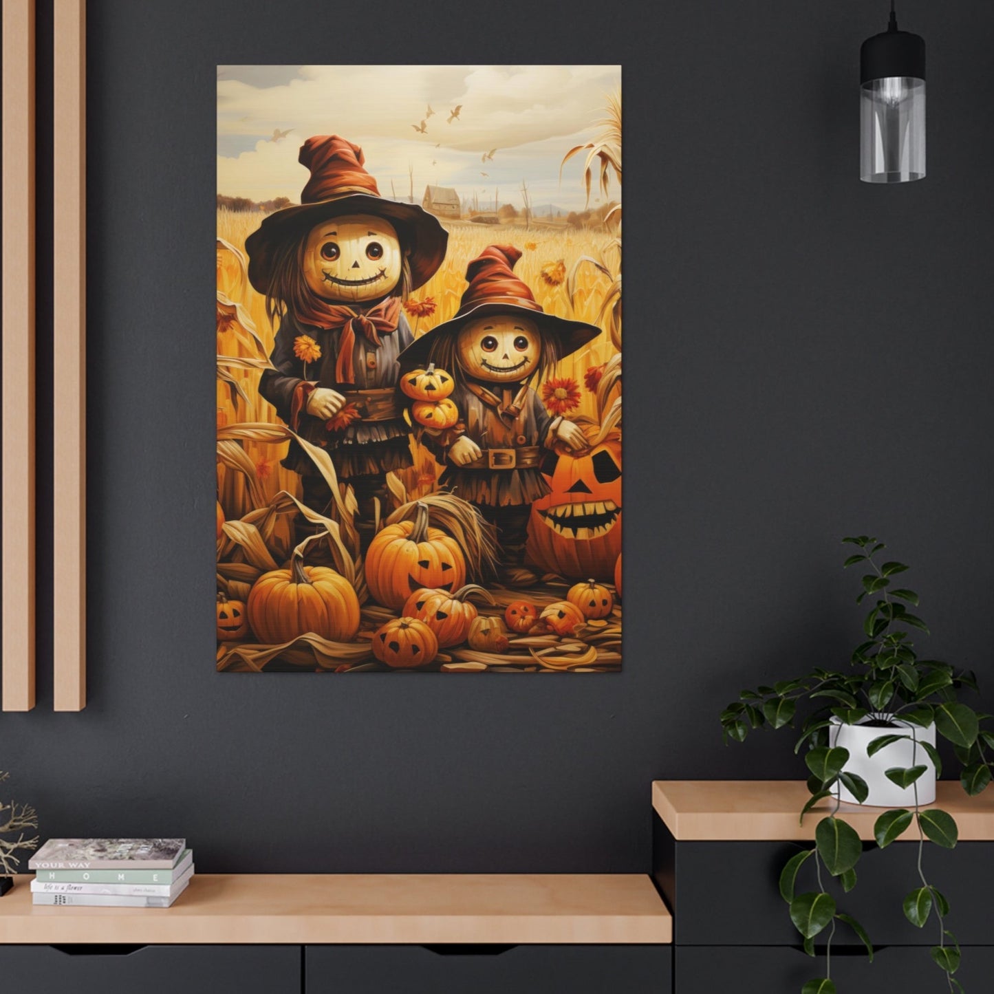 halloween scarecrow scene wall art