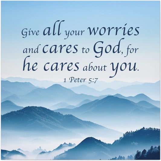 Christian wall art decor, cast all your cares on him canvas print