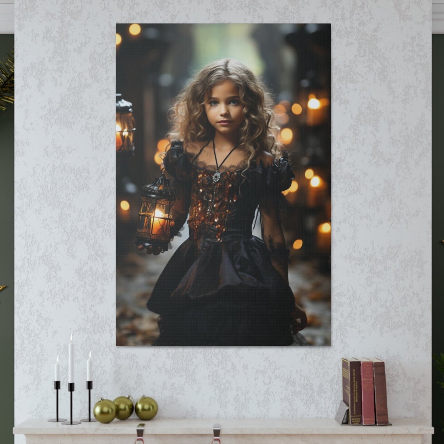 halloween young girl trick or treating art print