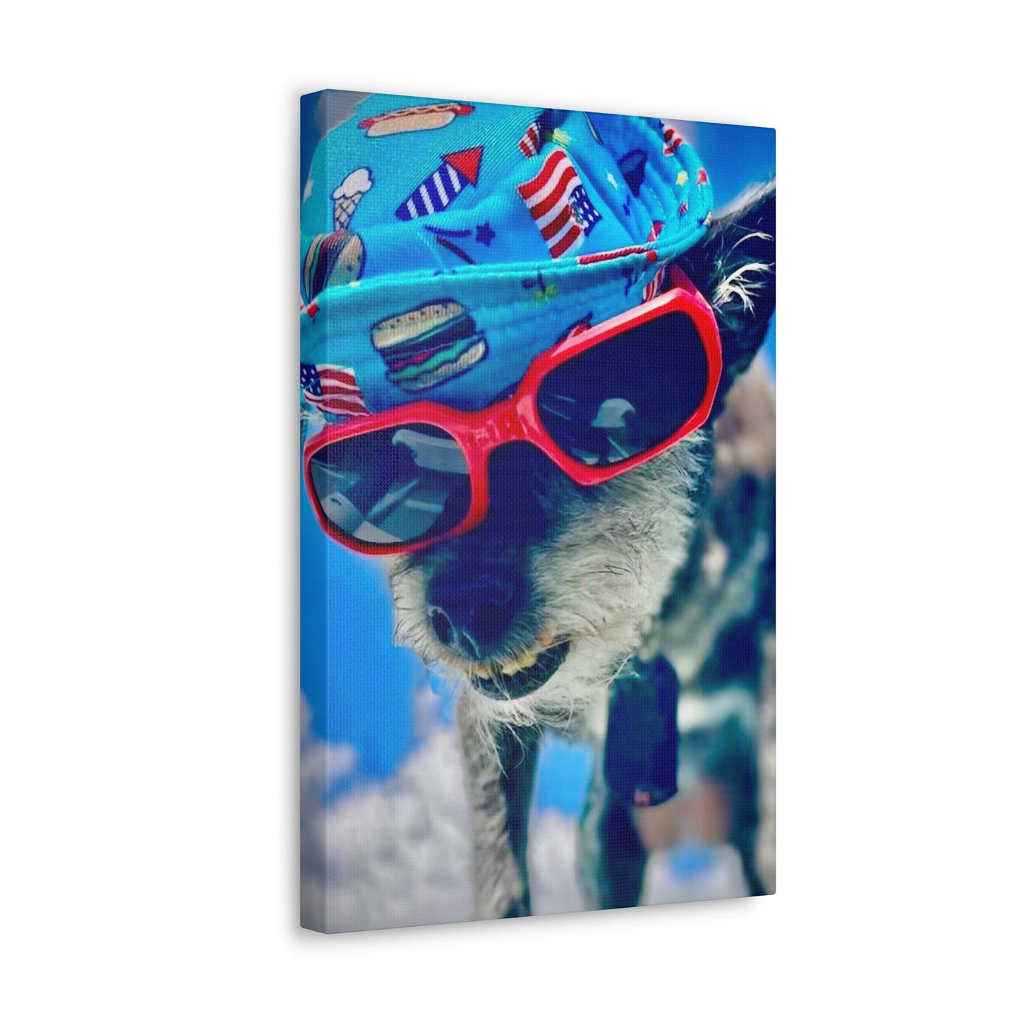 Funny Dog Photo with Hat & Sunglasses Canvas Print Aesthetic Dog Wall Decor Art Gifts