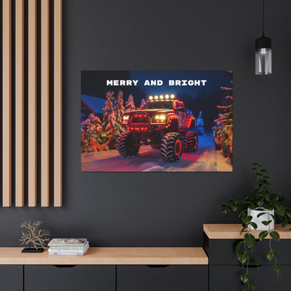 monster truck christmas red canvas prints