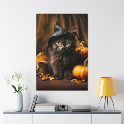 Halloween black cats art print witch hat