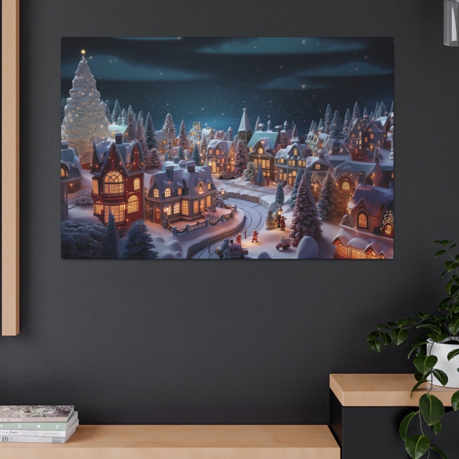 cute christmas village canvas prints