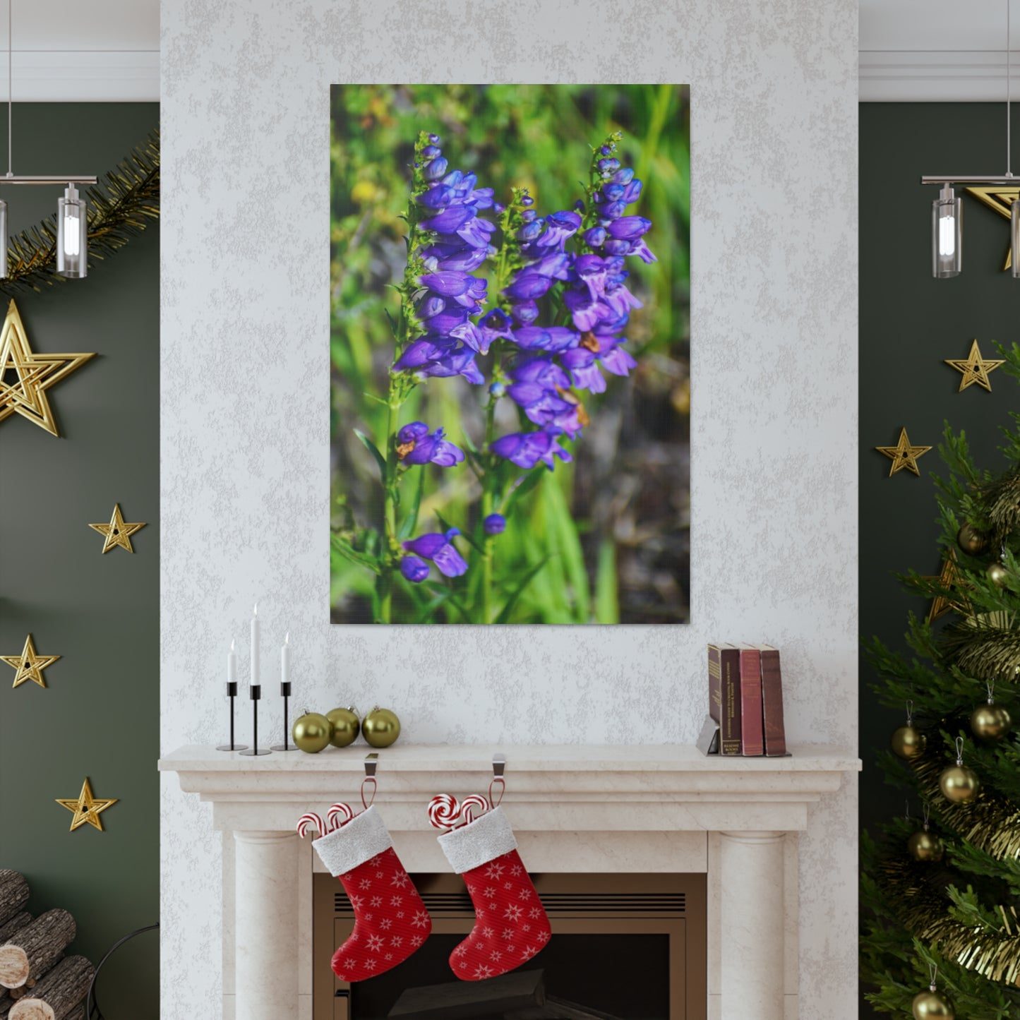 Purple Flowers with Green Background - Canvas Print