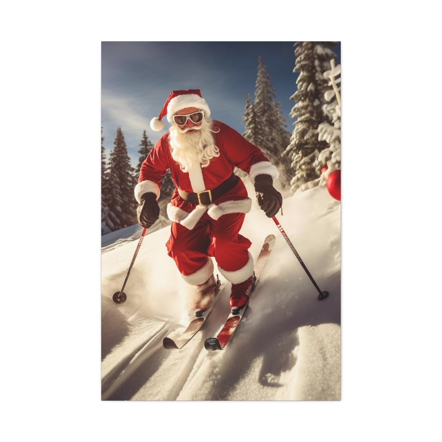 santa skiing canvas print