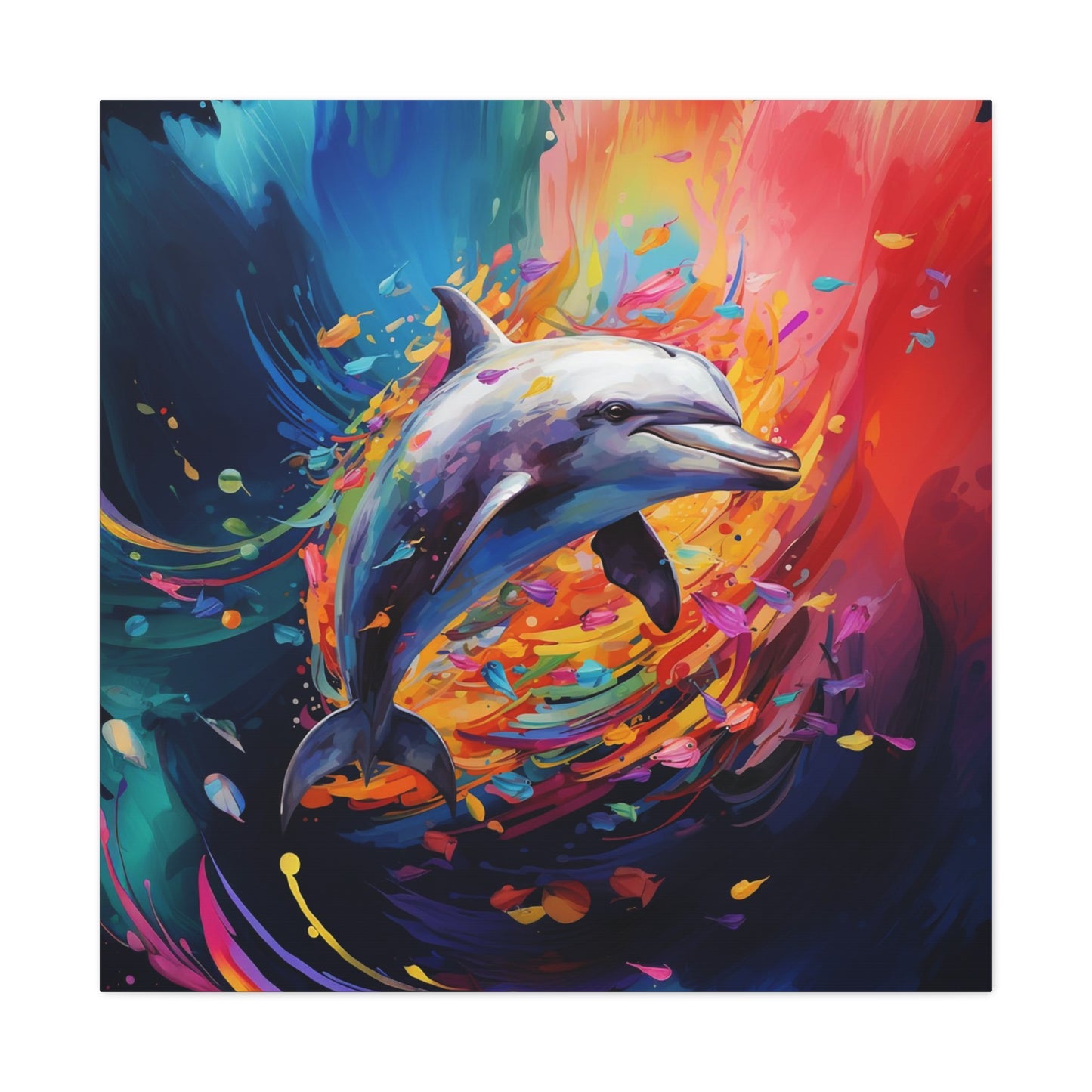 Colorful Dolphin Modern Art Canvas Print Dolphin Wall Art Decor Dolphins Prints Sea Animals Mammals Wall Decor
