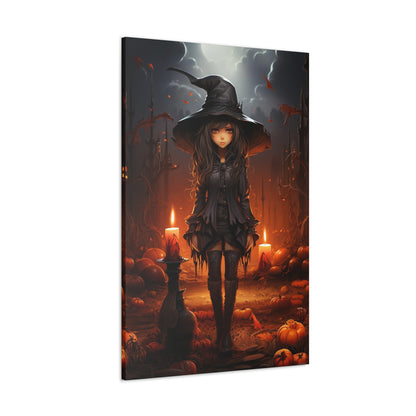 aesthetic halloween pixel art witch wall art, pretty young witch wall decor art