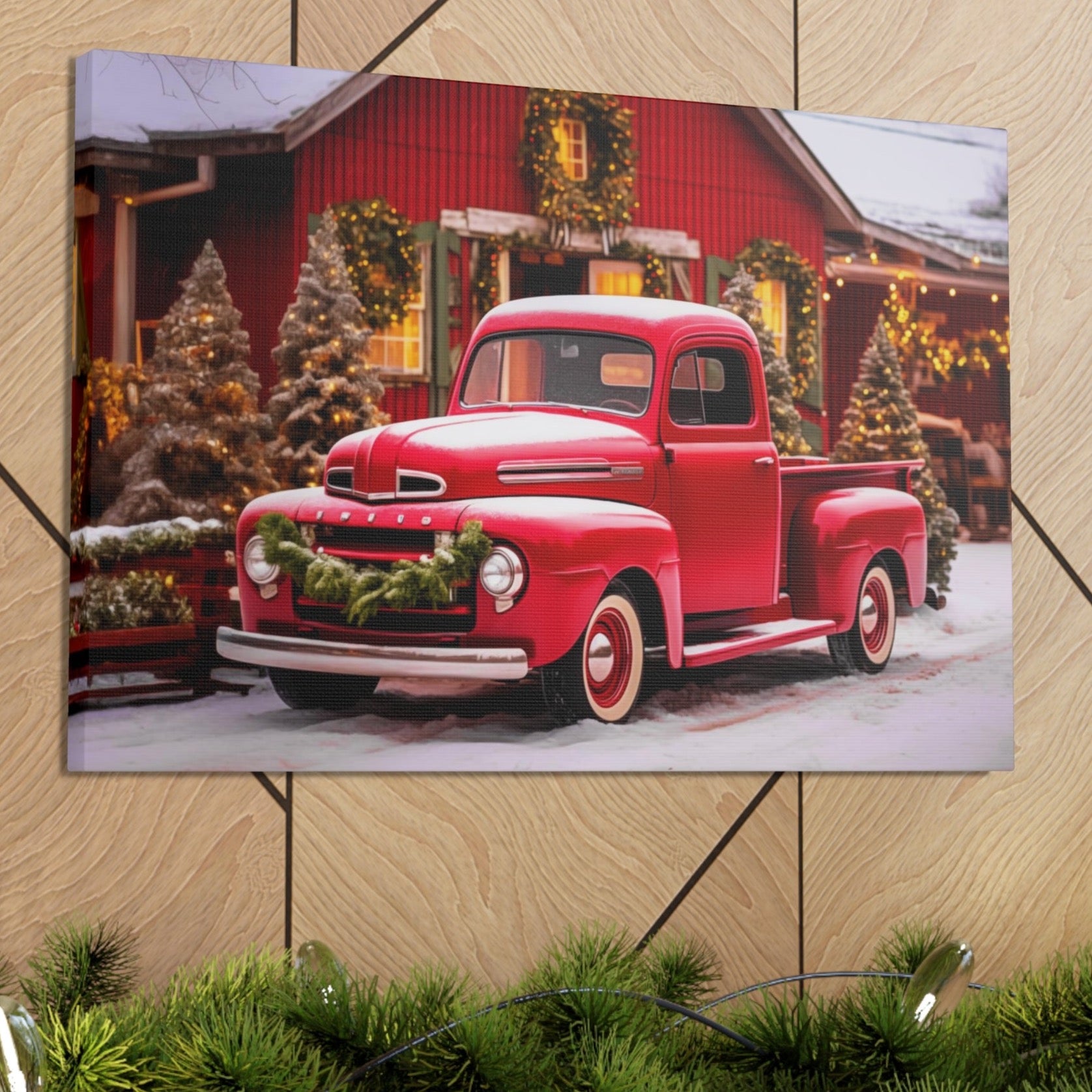 Christmas truck red wall art decor