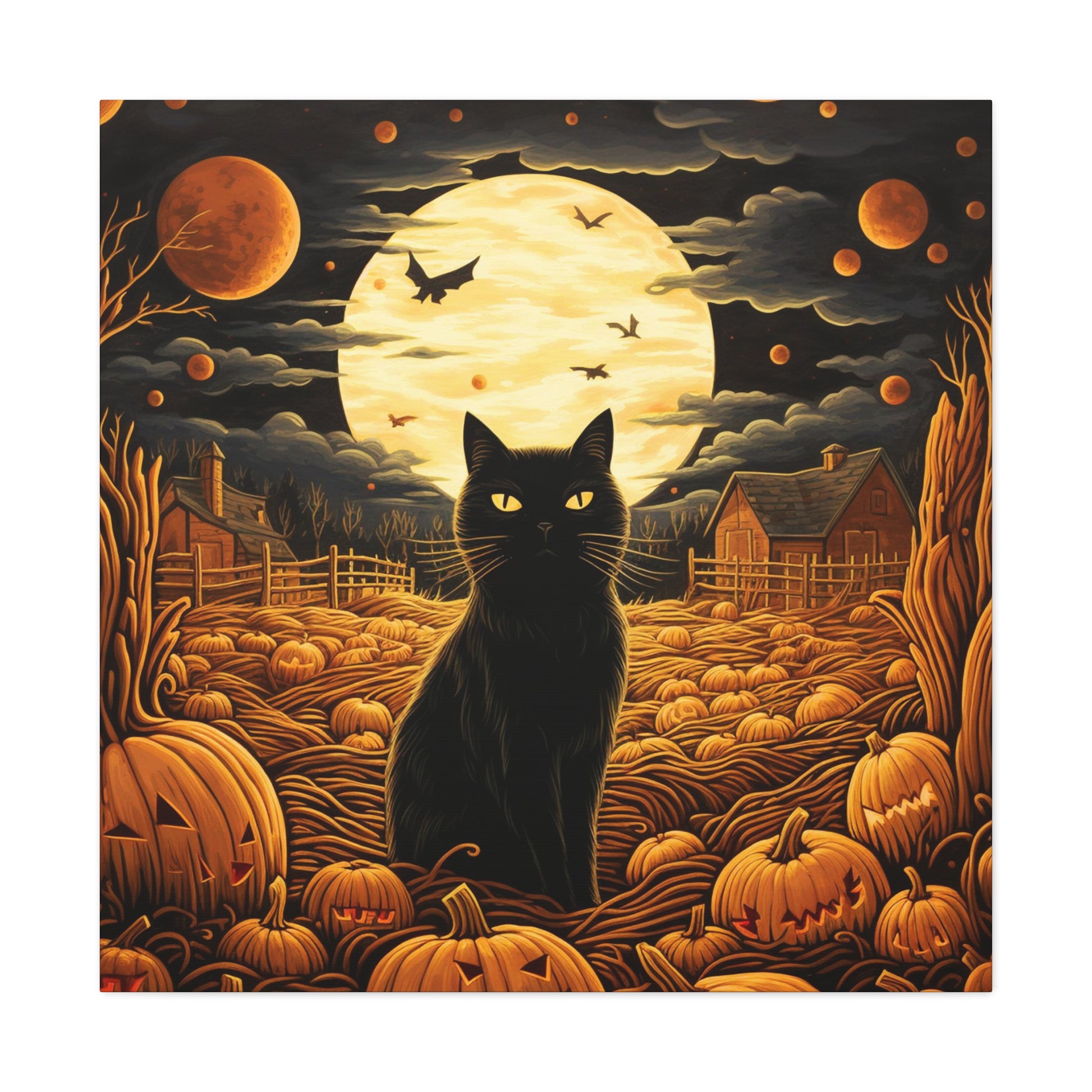black cats Halloween wall art, Halloween aesthetic black cats canvas prints