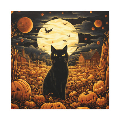 black cats Halloween wall art, Halloween aesthetic black cats canvas prints