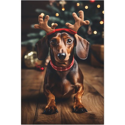 Christmas Dachshund wearing reindeer antlers wall decor,