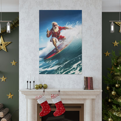 santa surfing canvas art prints