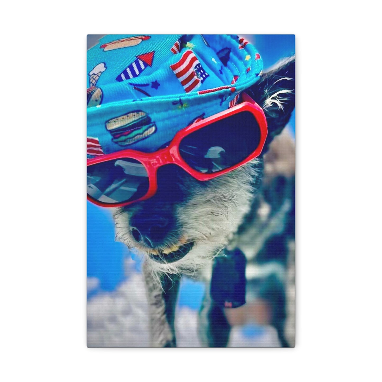 Funny Dog Photo with Hat & Sunglasses Canvas Print Aesthetic Dog Wall Decor Art Gifts