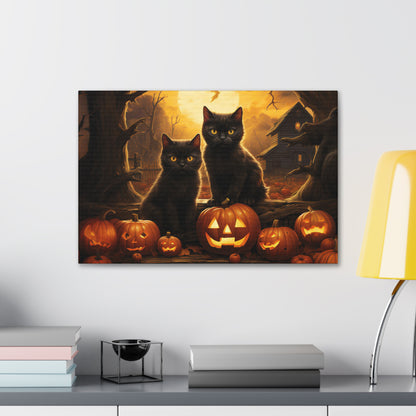 Halloween pumpkins black cats poster art