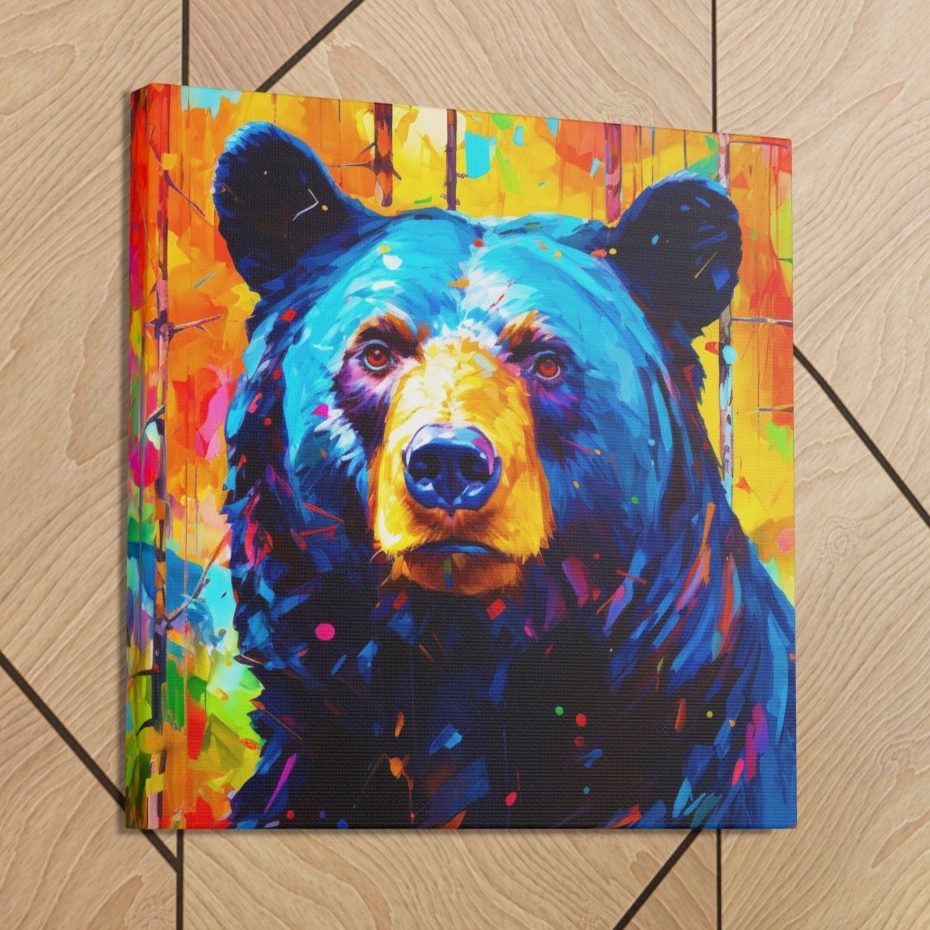 wild animals art prints, modern art black bear stretched canvas print