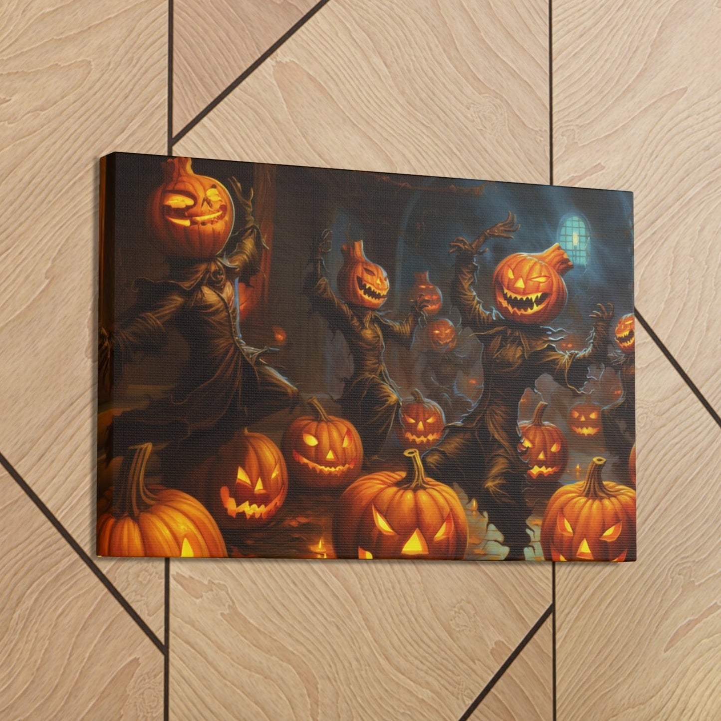 halloween dancing pumpkins scene wall art