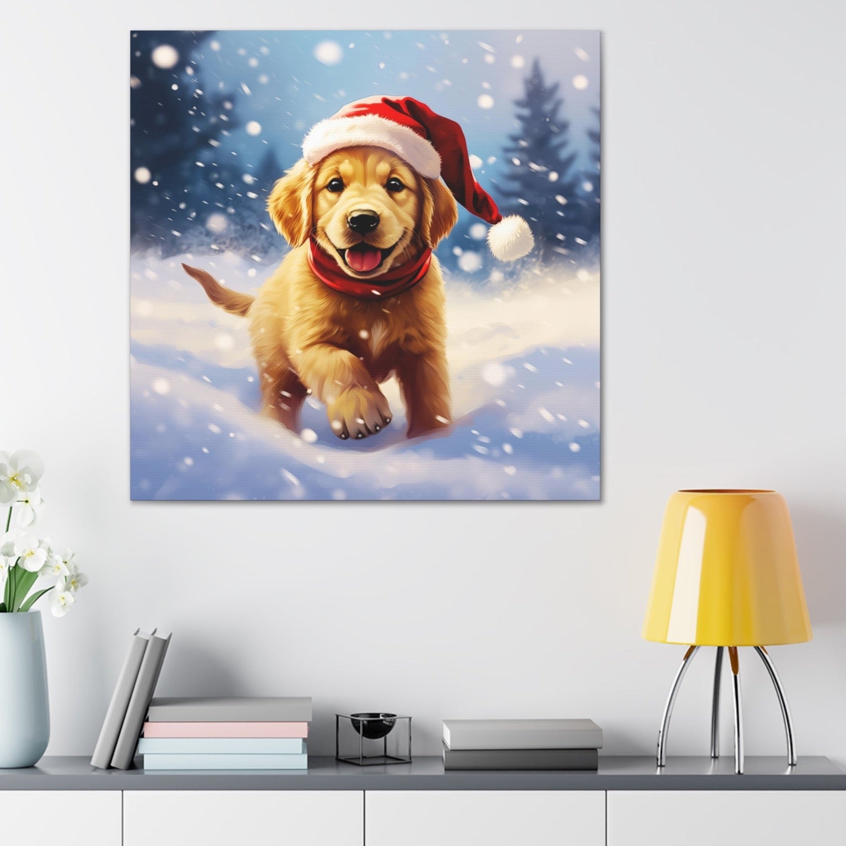 Christmas Golden Retriever puppy canvas prints