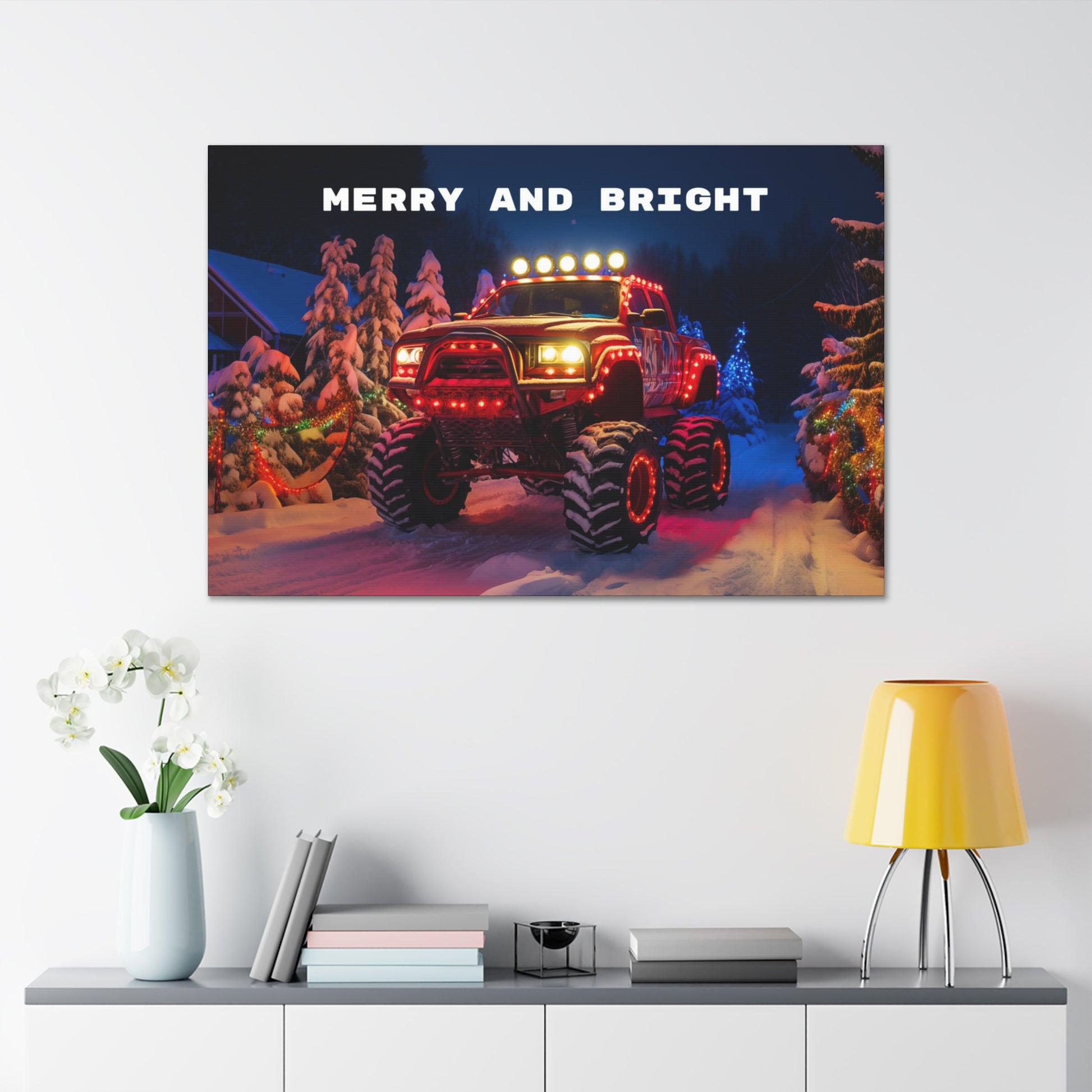 big red Christmas truck canvas prints