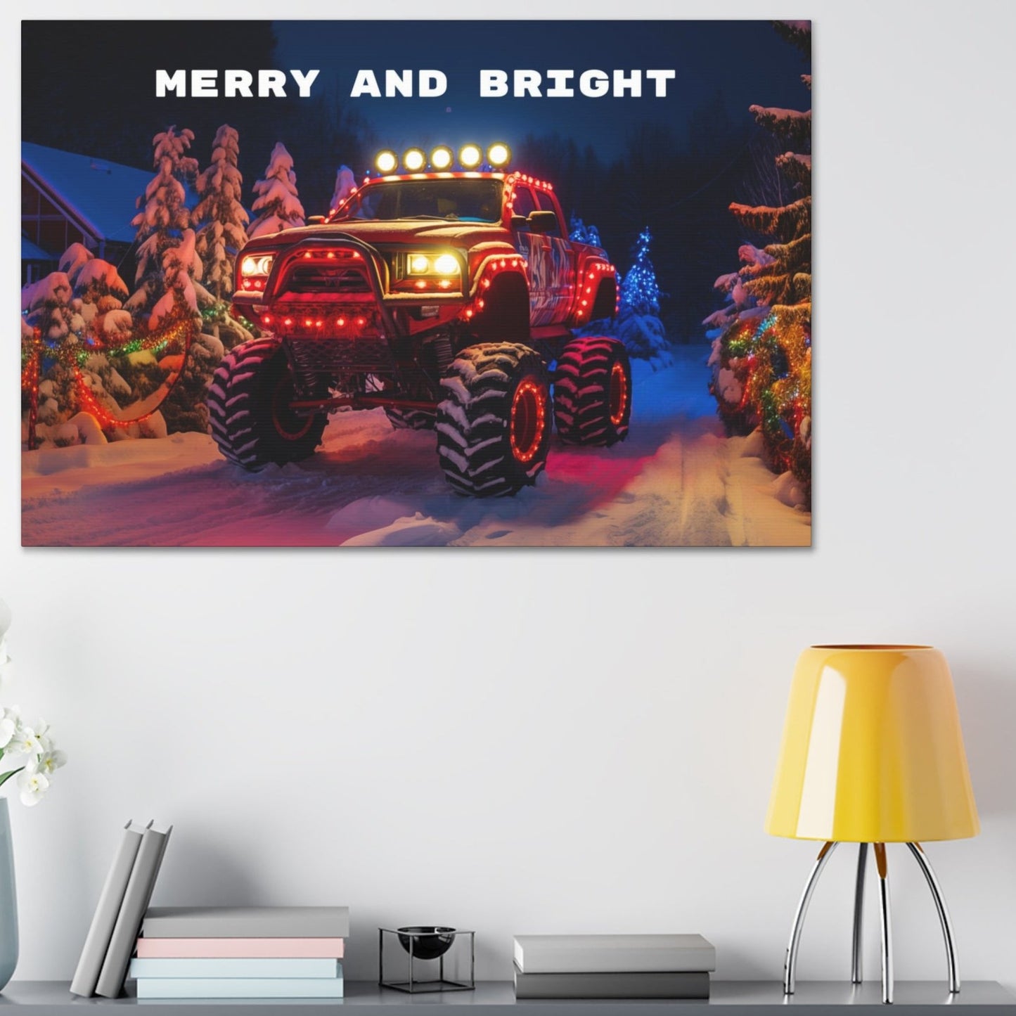 big red Christmas truck canvas prints