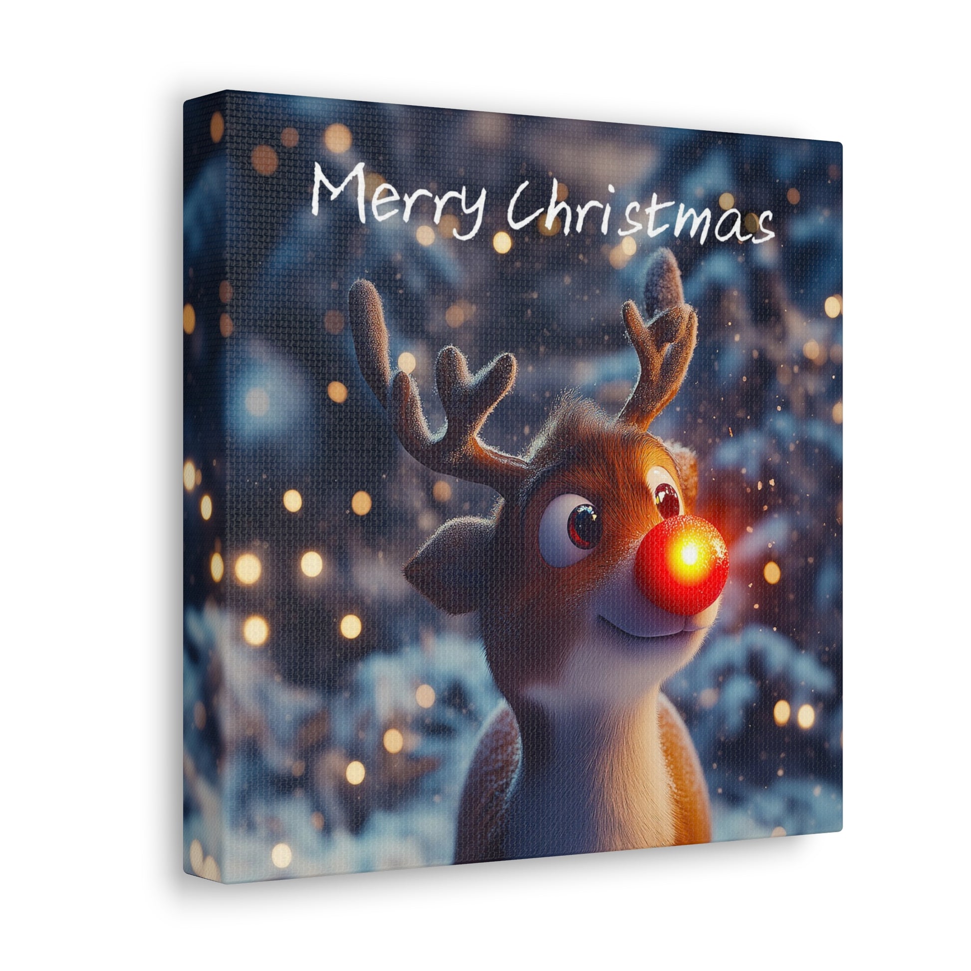 reindeer Merry Christmas wall art prints  happy joyful merry, square brown red blue