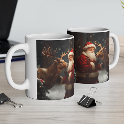 Santa Claus with Reindeer Christmas Coffee Mug Ceramic Santa Reindeer Christmas Coffee Mugs