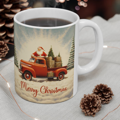 Santa and Red Truck Merry Christmas Coffee Mug Santa Christmas Truck Coffee Mugs