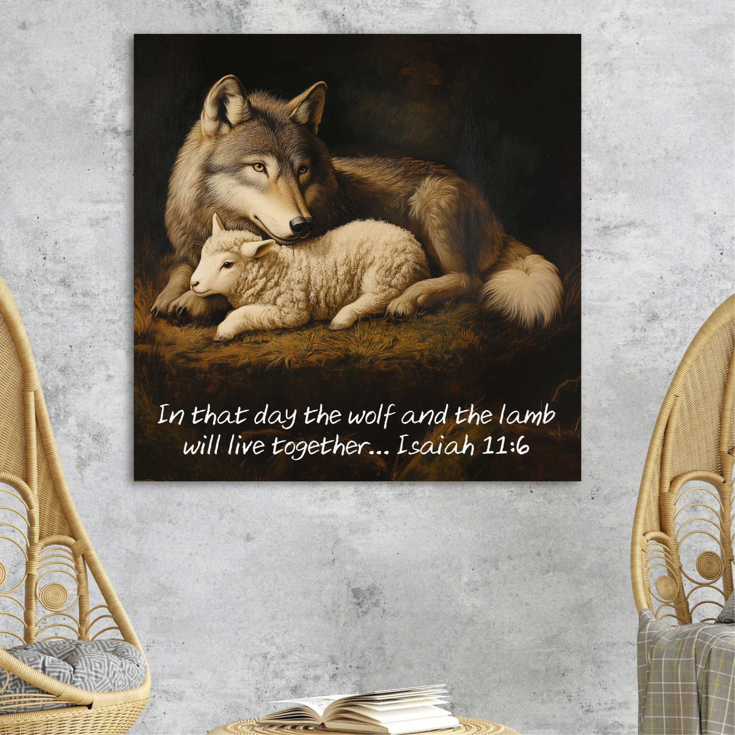 Isaiah 11:6 Wolf & Lamb Canvas Print Christian Wall Decor Gifts