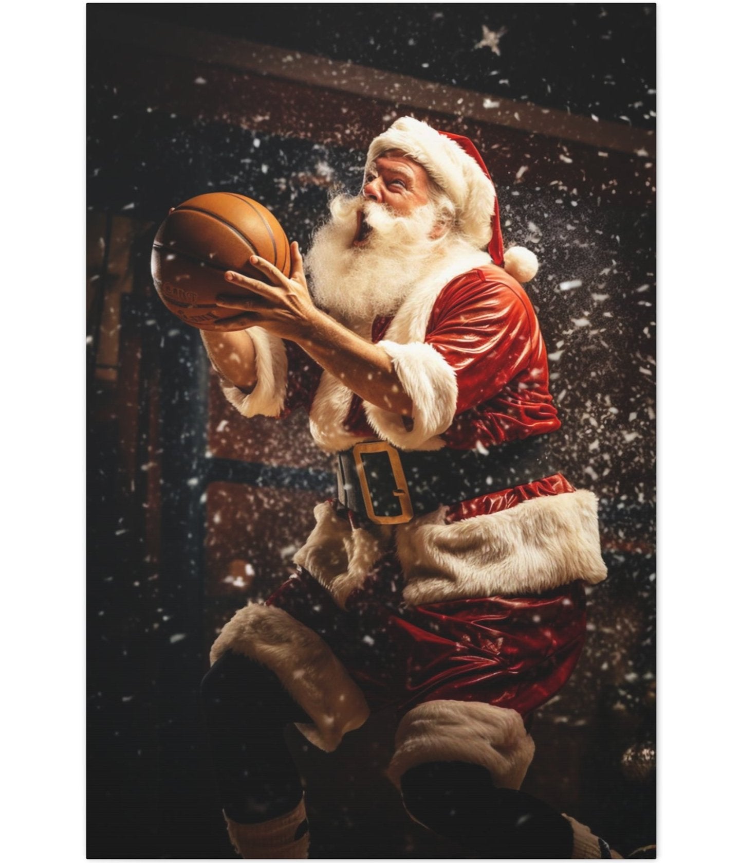 santa claus shooting hoops wall art decor gift